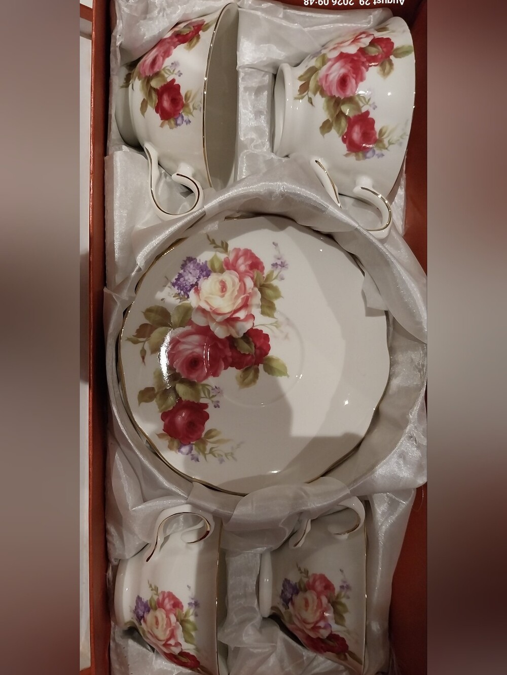 Floral Porcelain Tea Set - Pink Rose Pattern - Picture 2 of 7